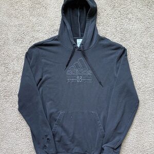 Thrashed Adidas Three Stripes Embroidered Long Sleeve Hoodie Sweater Mens Medium